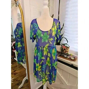 Vtg Cole of California Women's S/M Blue Floral Swim Babydoll Coverup Dress
